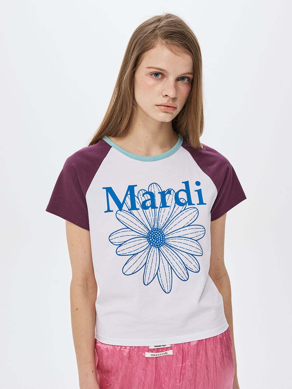 SLIM TSHIRT RAGLAN FLOWERMARDI_WHITE BLUE