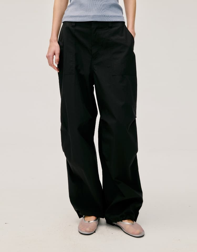 cotton nylon banding pants - black
