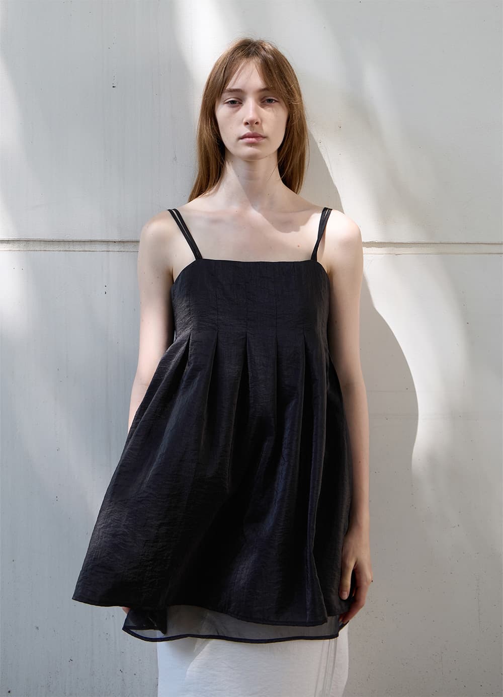 Double Strap Pleats Blouse - Black