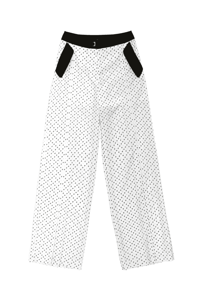 Dotted Contrast-Trim Slacks (Black)