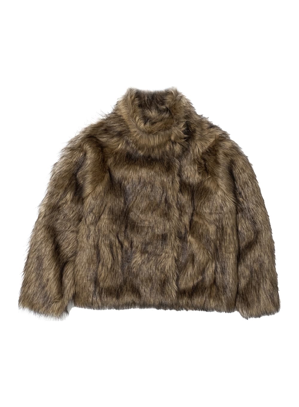 COCOON HIGH NECK FUR JACKET_MIX BEIGE