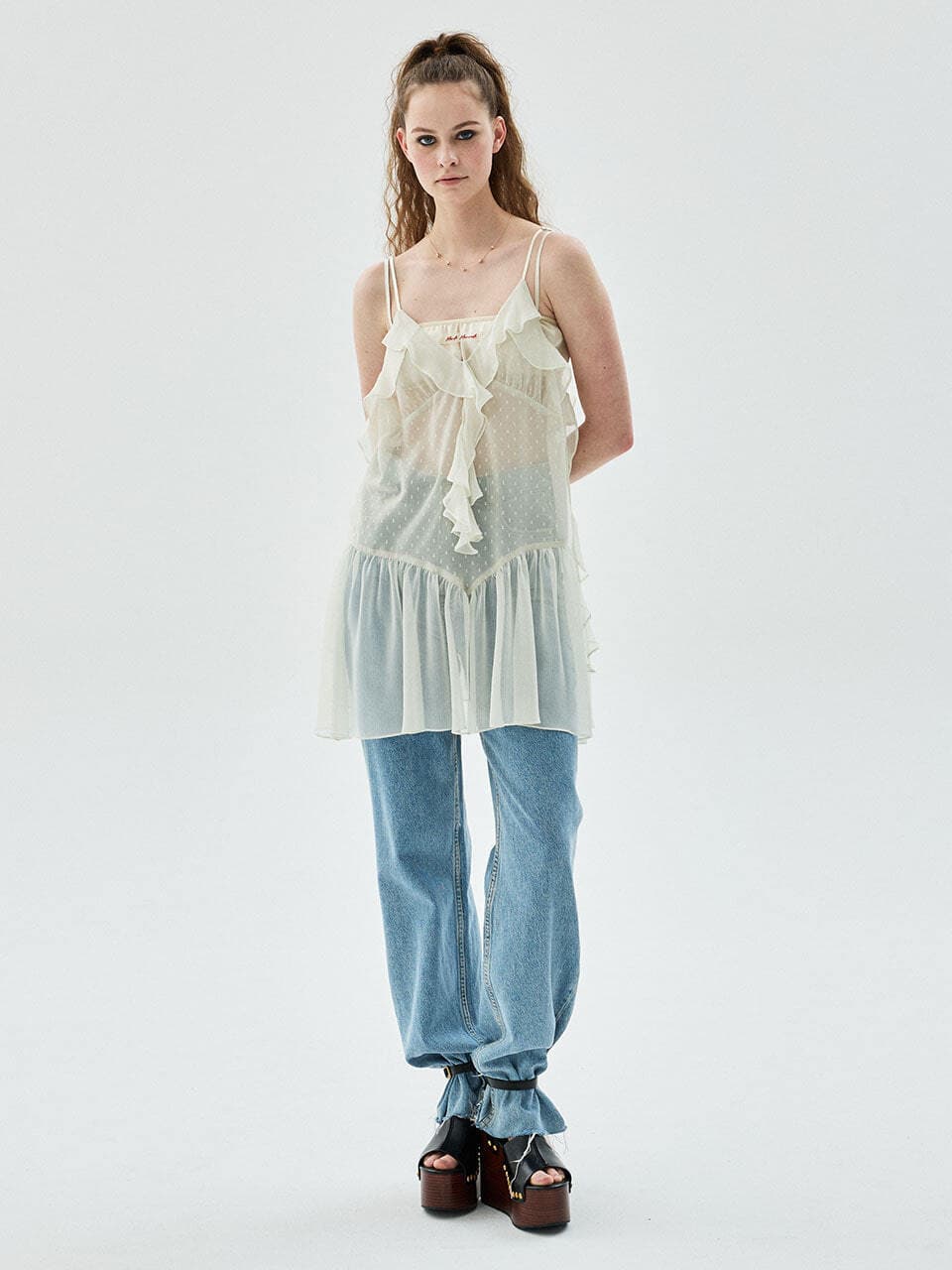 CHIFFON MINI SLEEVELESS DRESS FRILL_CREAM