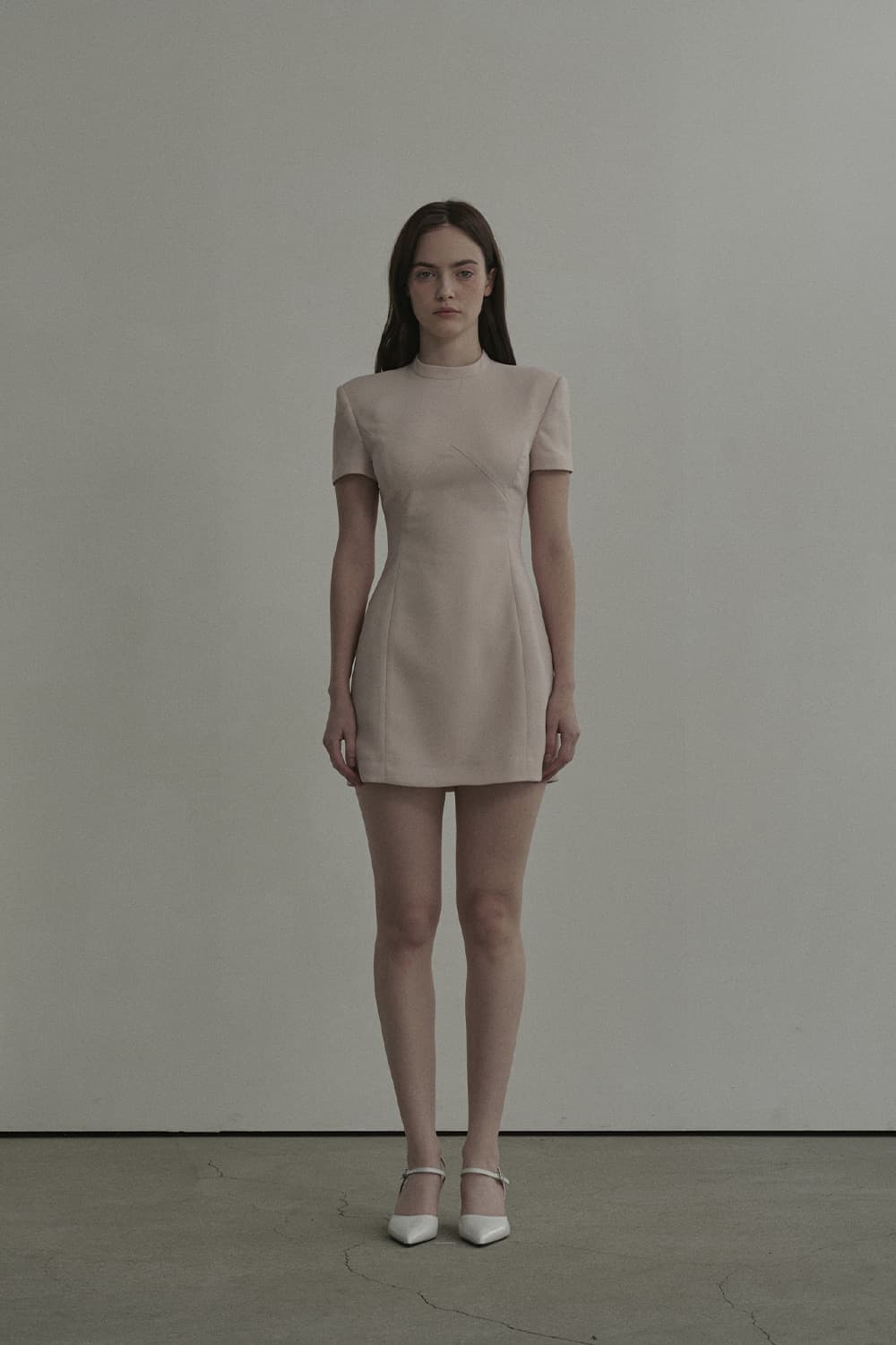 Half Neck Tailored Suit Dress - Pink