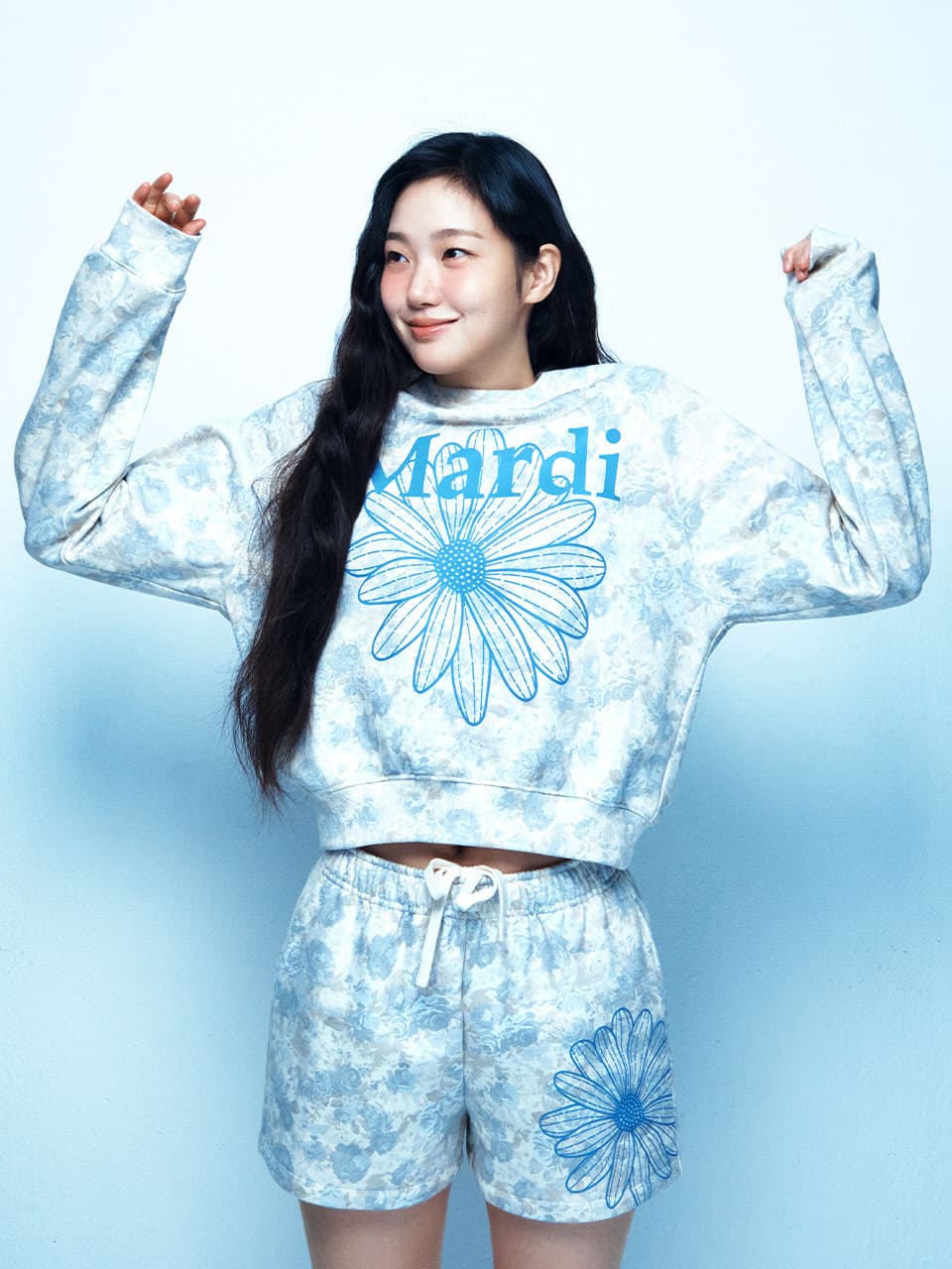 SWEATSHIRT RAGLAN FLEUR FLOWERMARDI_BEIGE BLUE