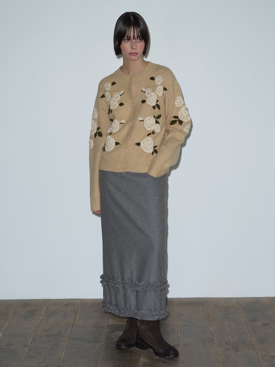 FRILL MAXI SKIRT (GREY)