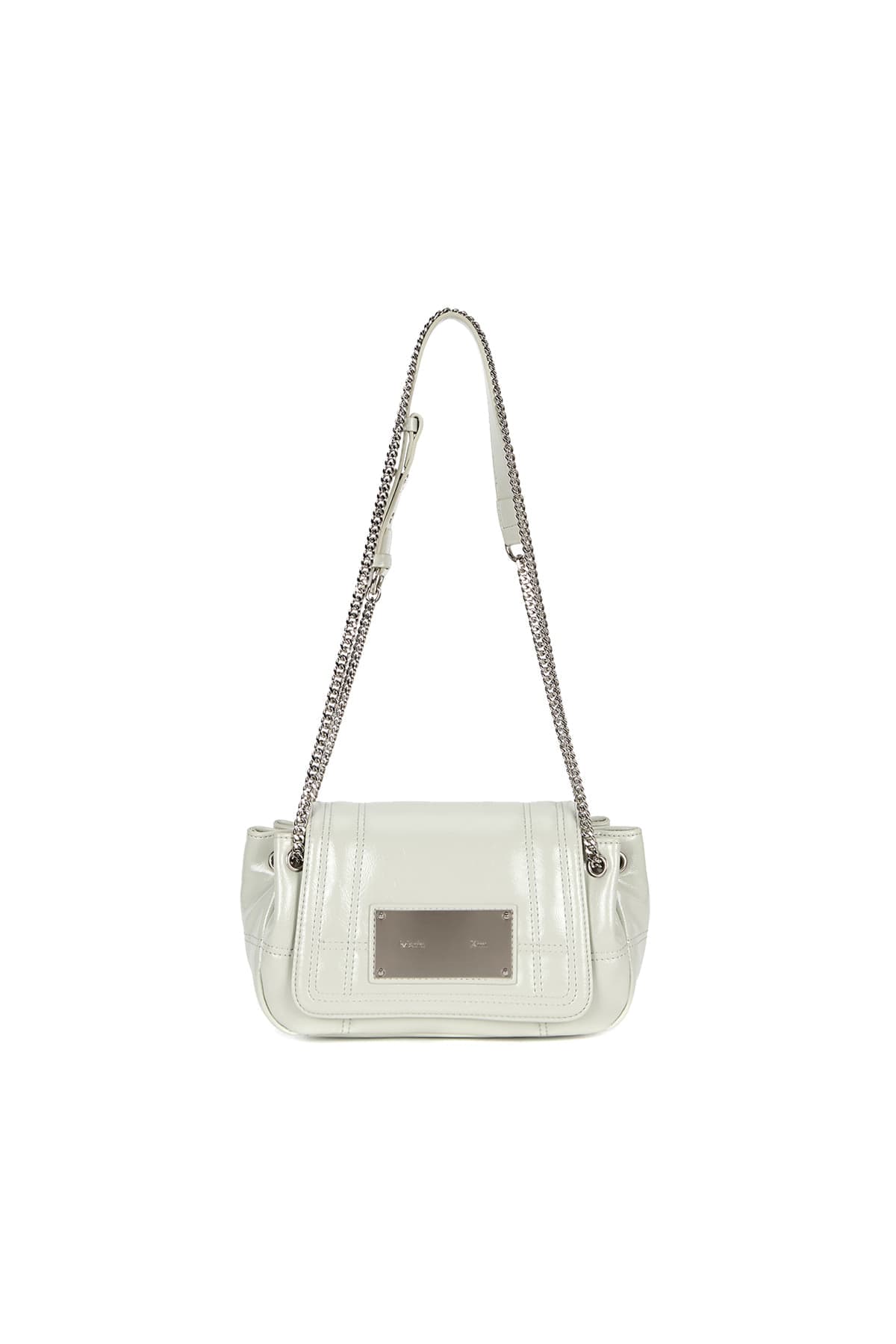 GLOSSY QUILTING SMALL CHAIN BAG IN LIGHT GREY