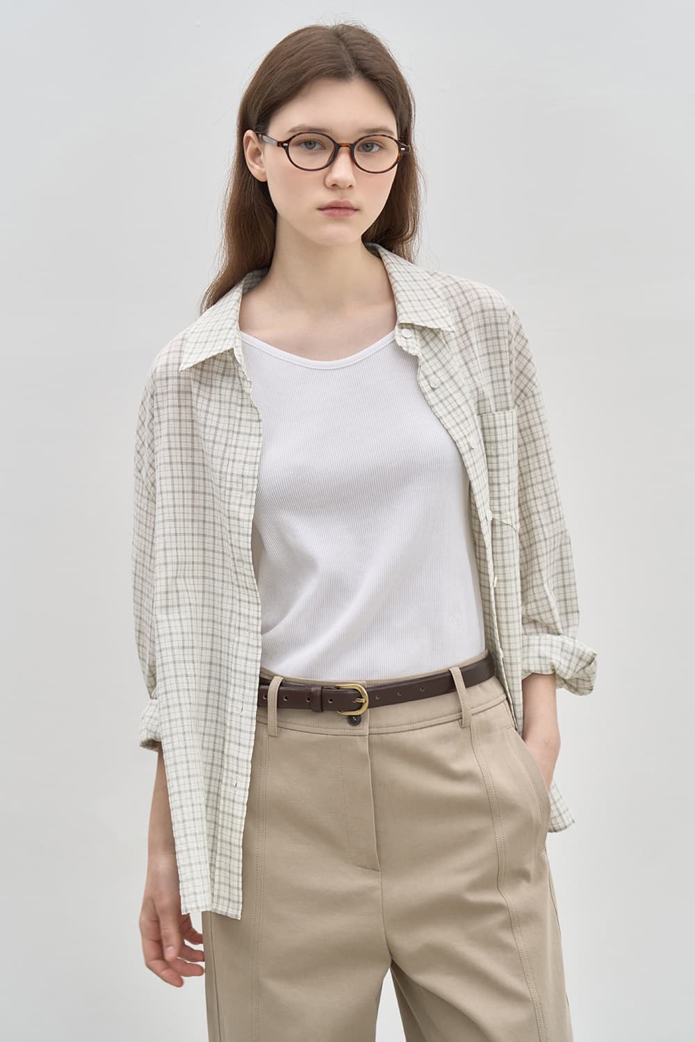 Roomy shirt Ivory/CHK [N6SBL02]