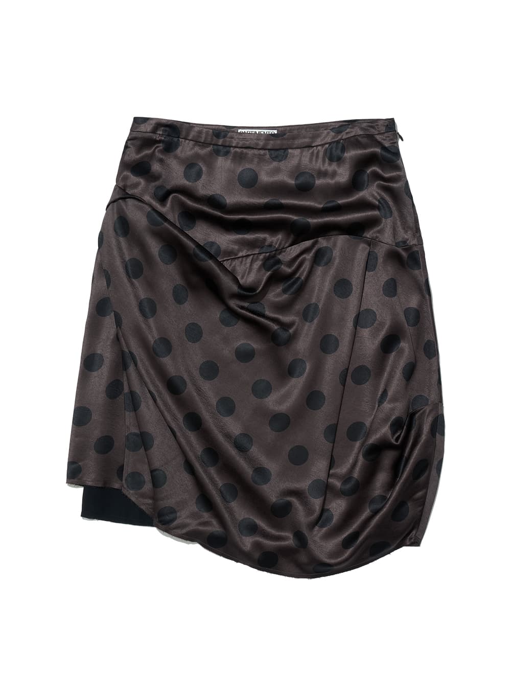 DOT ALL-OVER PRINTED DRAPE MIDI SKIRT_BROWN