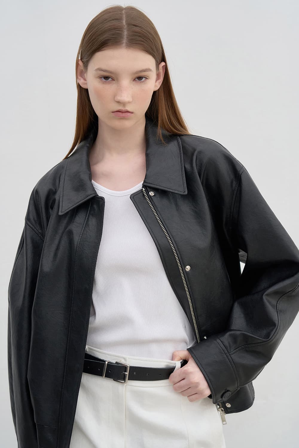 Leather zip-up blouson jacket Black [N6SLJ01]