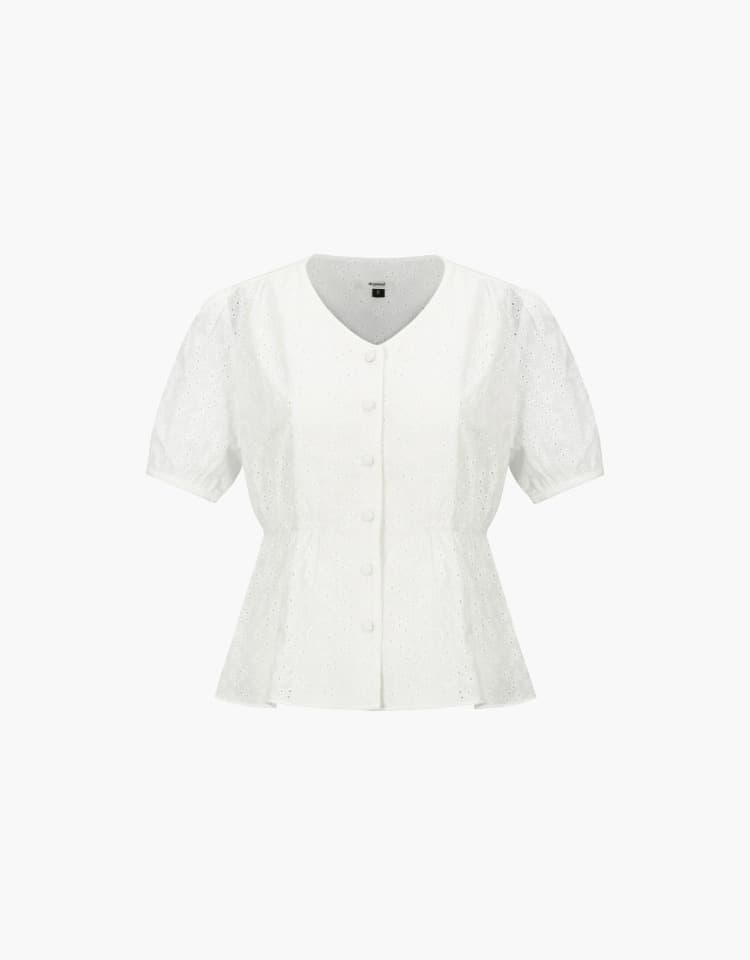 eyelet shirring blouse - ivory