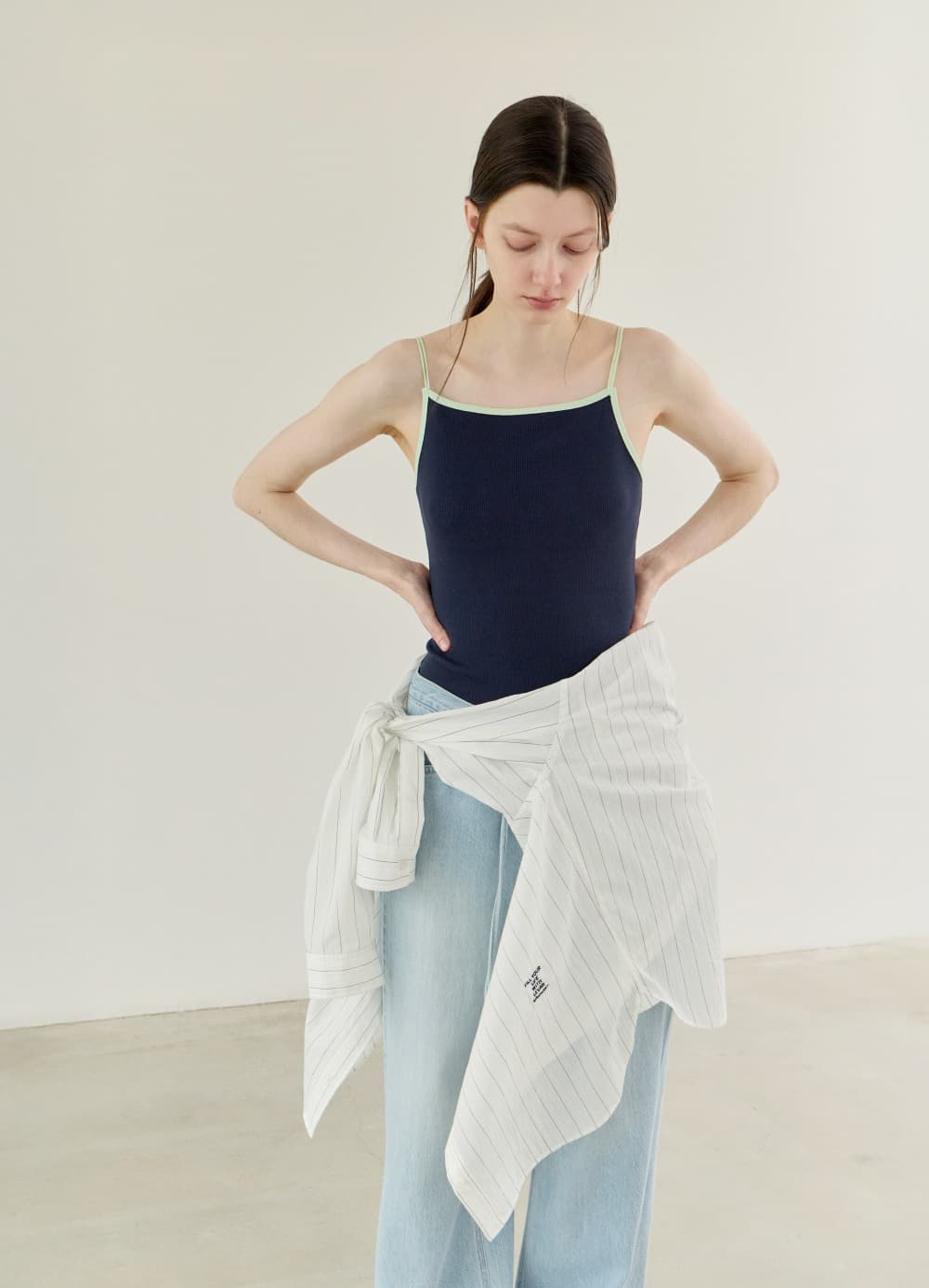 Color-Line Ribbed Sleeveless Top - Navy