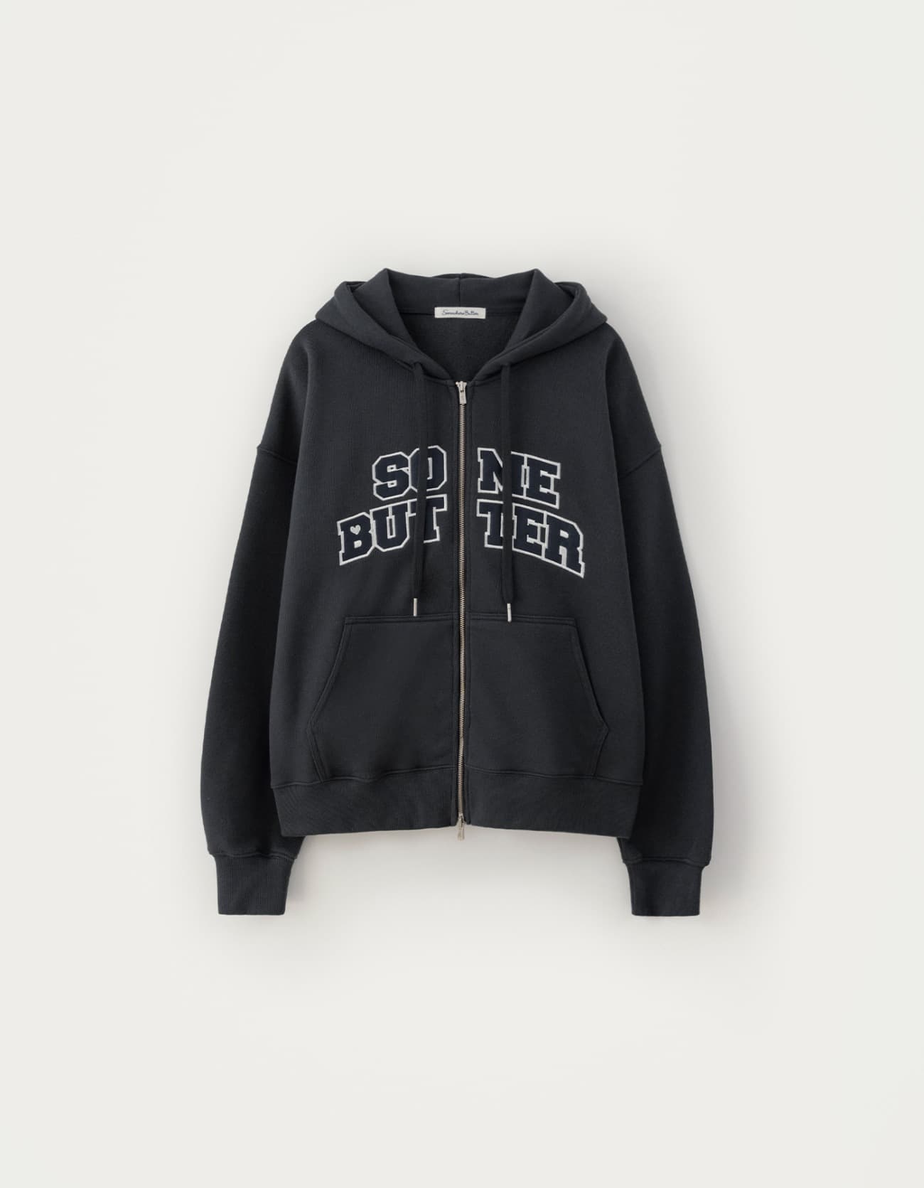 Satin Heart Logo Hoodie Zip-Up - Charcoal