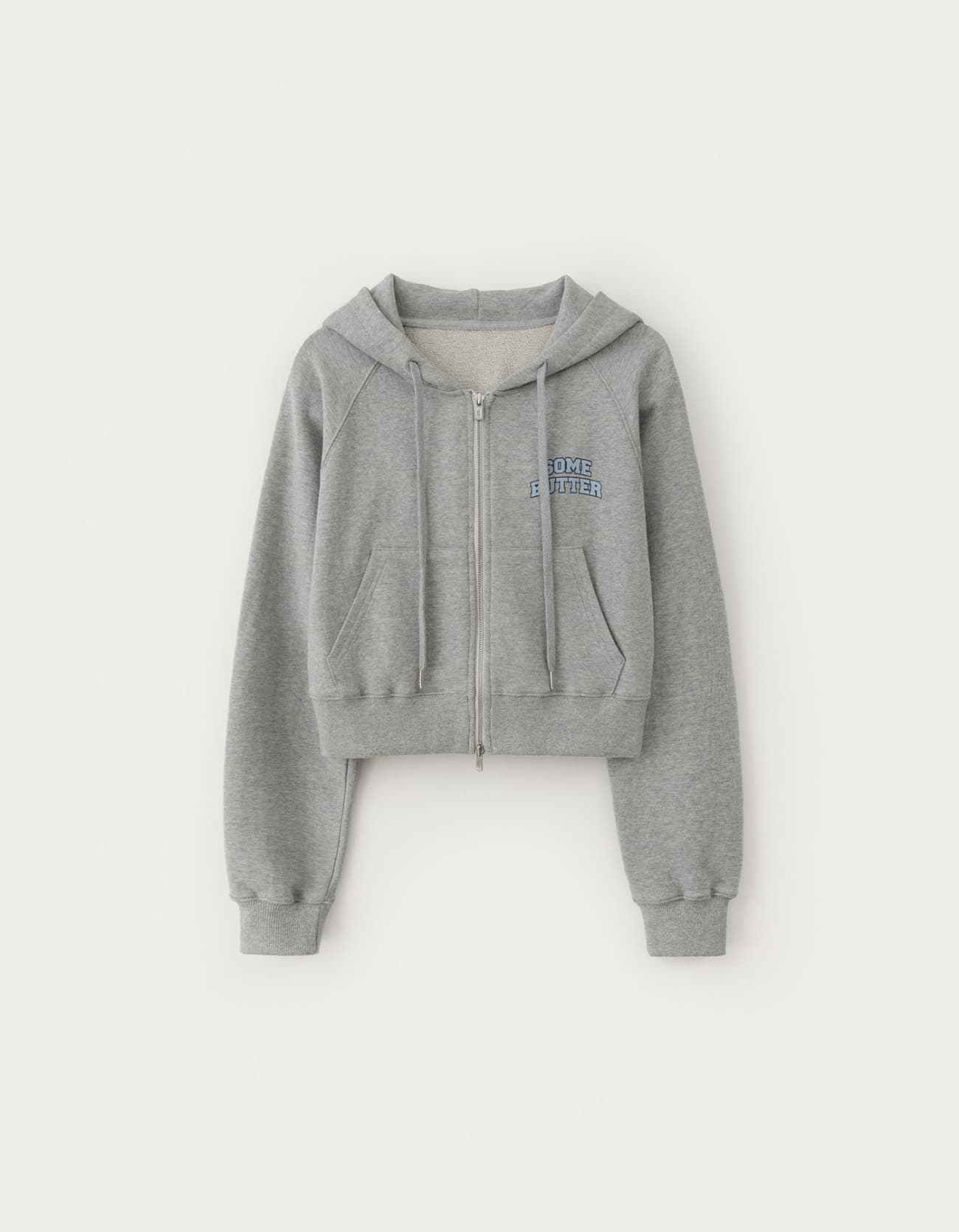 Crop Logo Hoodie Zip-Up - Grey