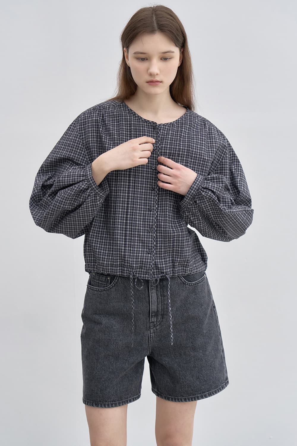 Spring jacket blouse Black/CHK [N6SBL04]