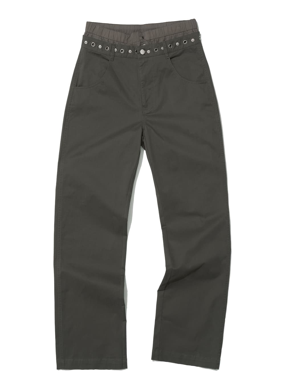 2WAY METAL POINTED DOUBLE WAIST PANTS_DARK BROWN
