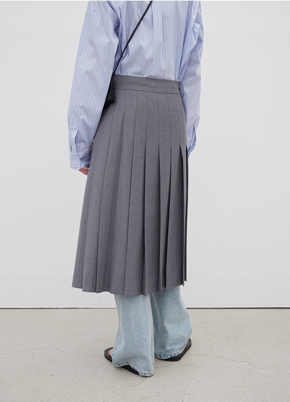 Side-Pleated Wrap Skirt - Charcoal