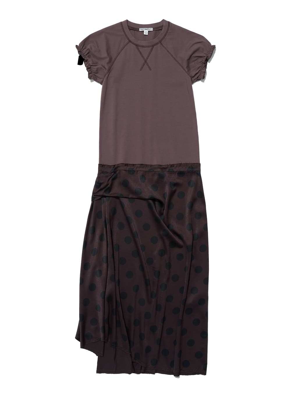 DRAPE DOT PRINTED PUFF COMBI DRESS_BROWN