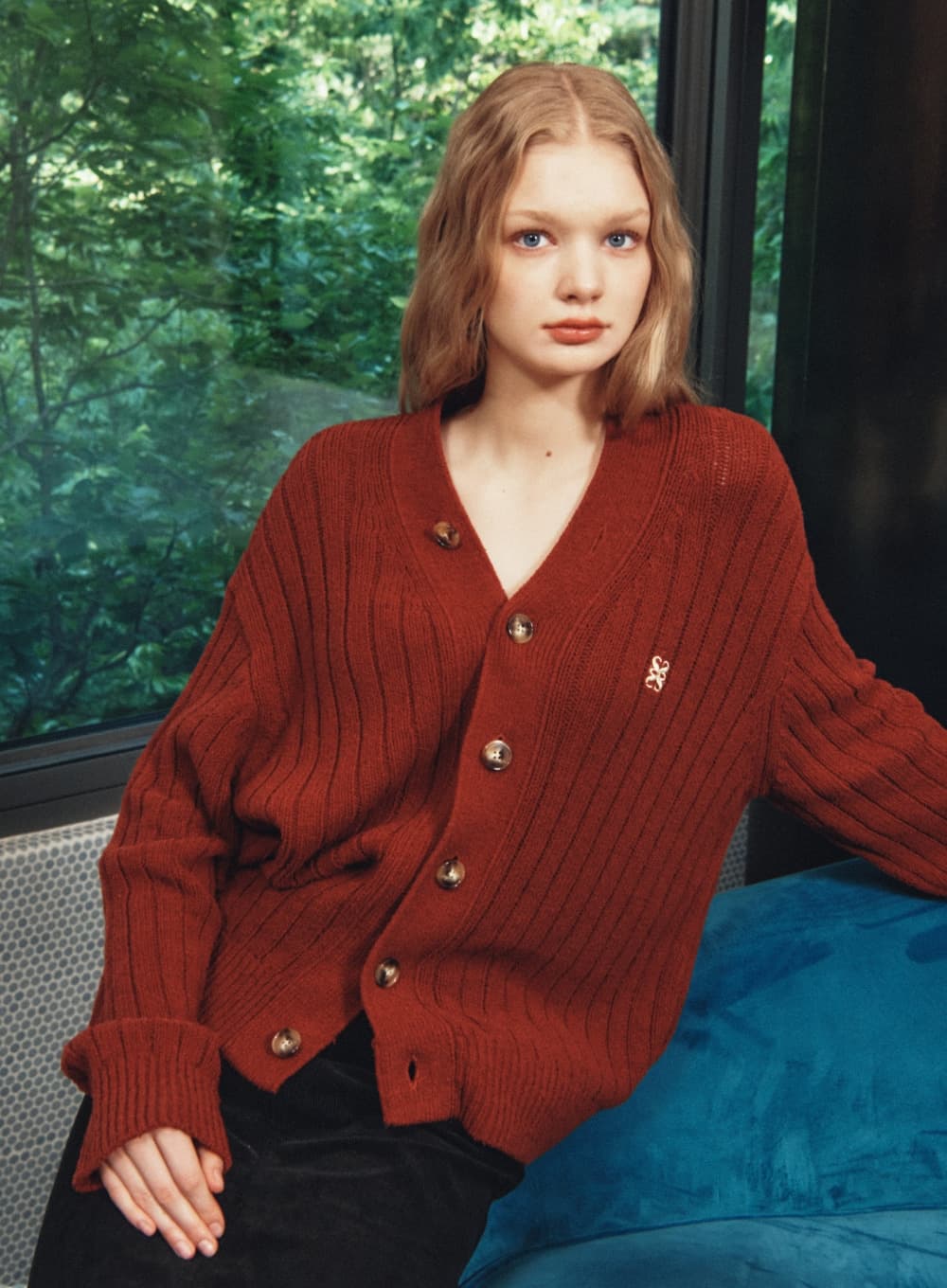 (W) Faro Over Size Boucle Cardigan - Burgundy