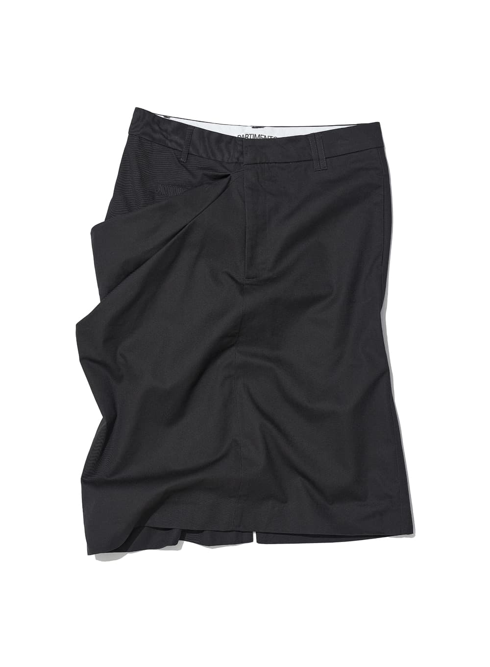 ASYMMETRIC DRAPE PANEL MIDI SKIRT_CHARCOAL