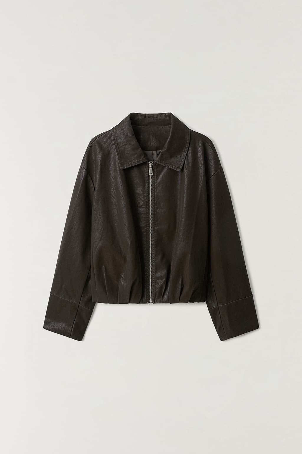 텍스쳐드 레더 셔링 블루종 DARK BROWN