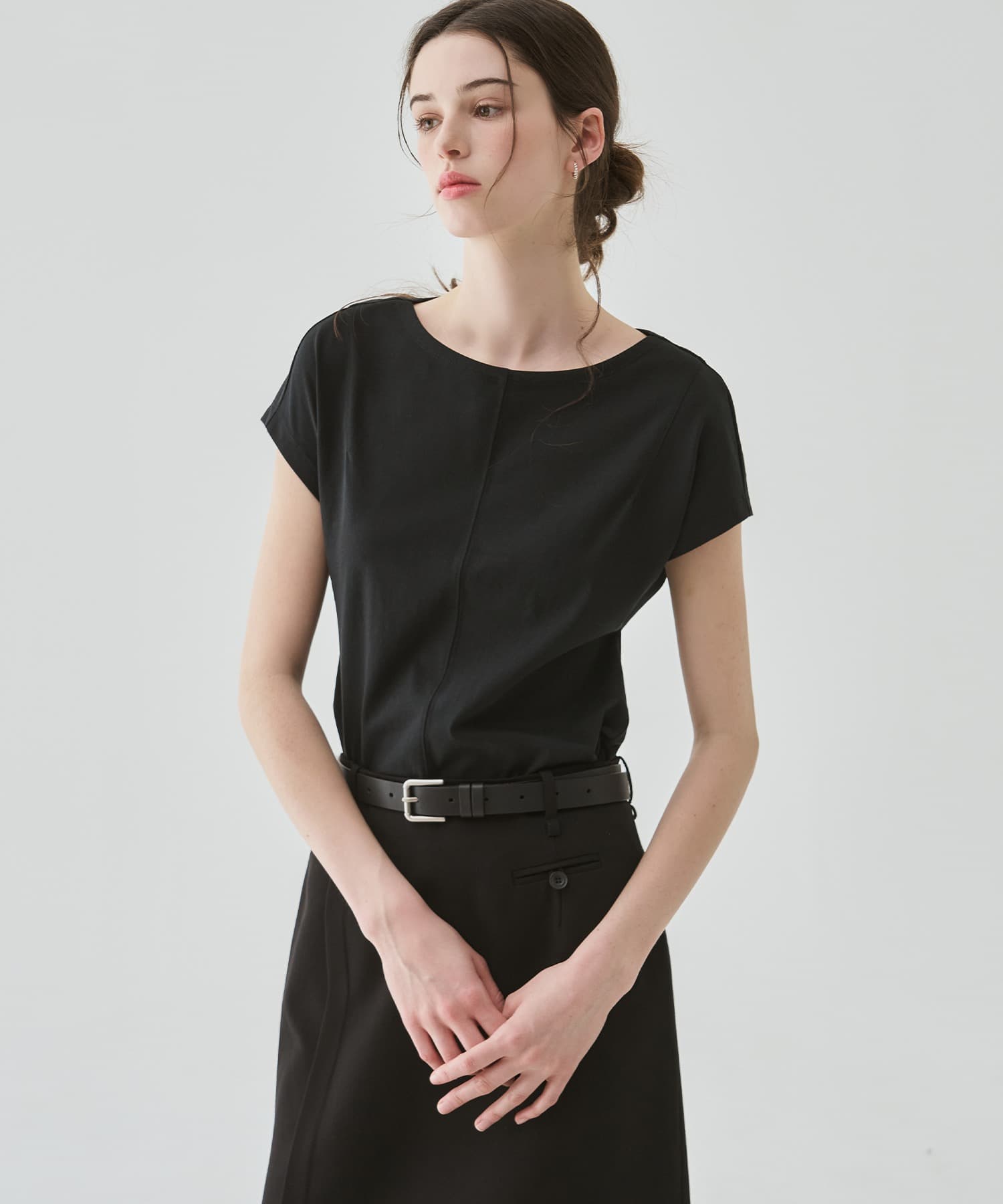 수피마 실켓 돌먼 보트넥 반팔 티셔츠 [BLACK]