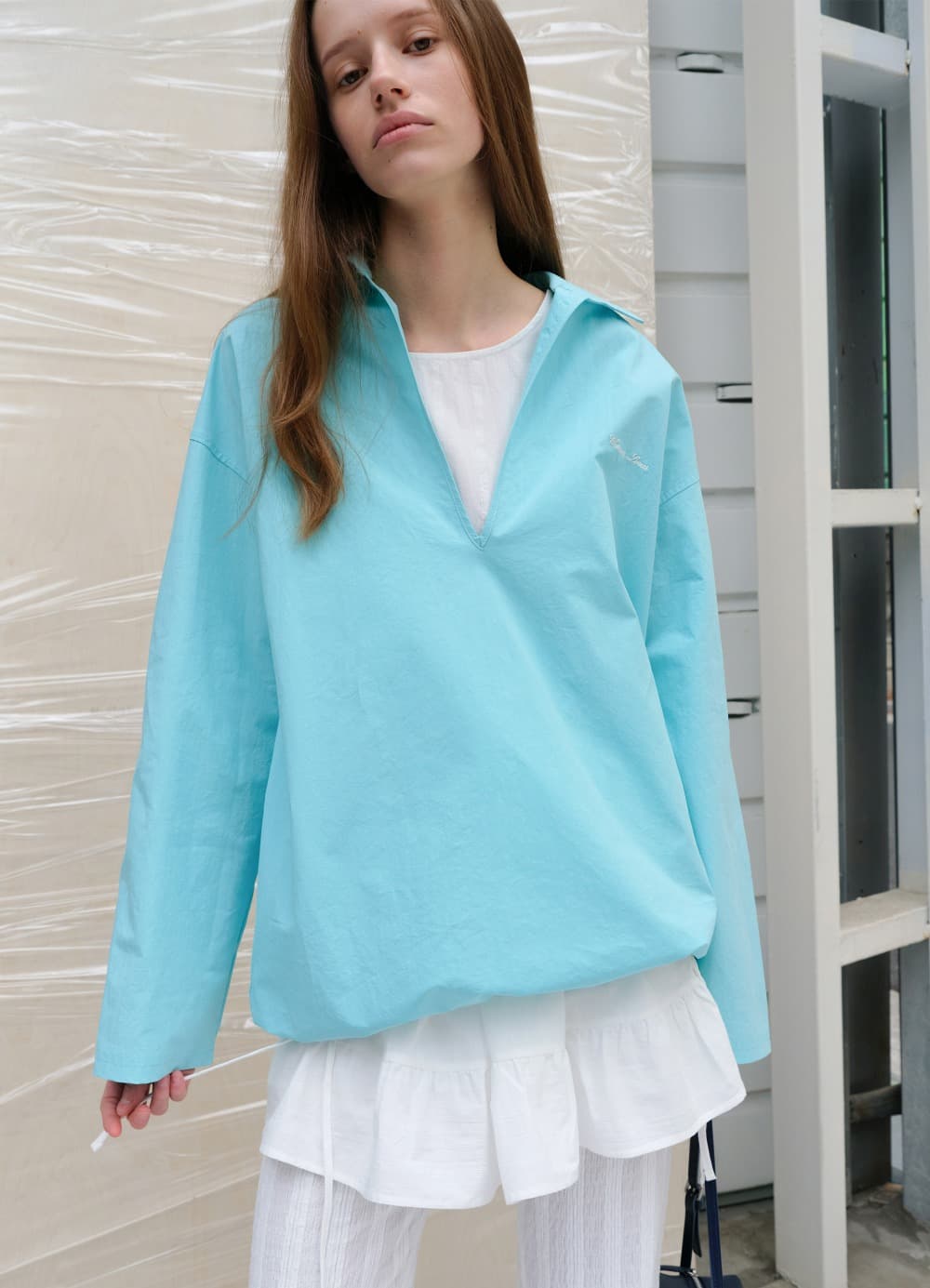 Overdyed V-neck Shirt - Tropical Blue