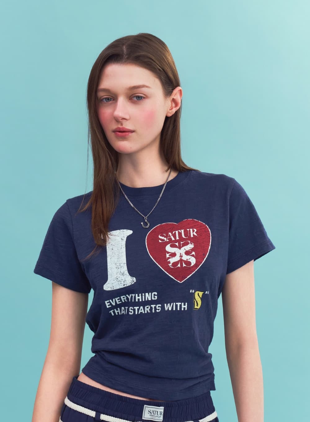 (W) I LOVE Slub T-Shirt - Navy