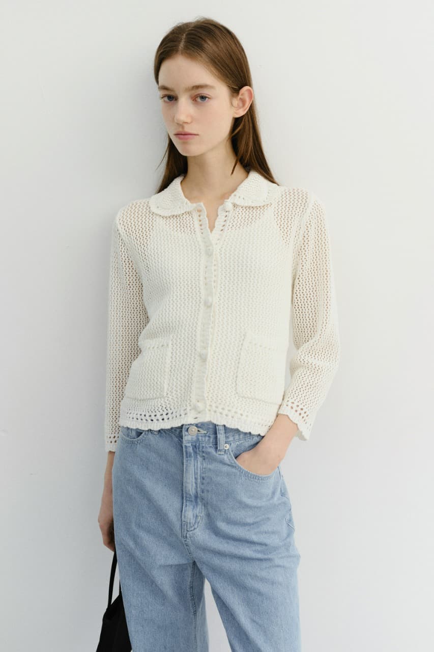 CROCHET COLLARED CARDIGAN IVORY_UDSW6B221IV