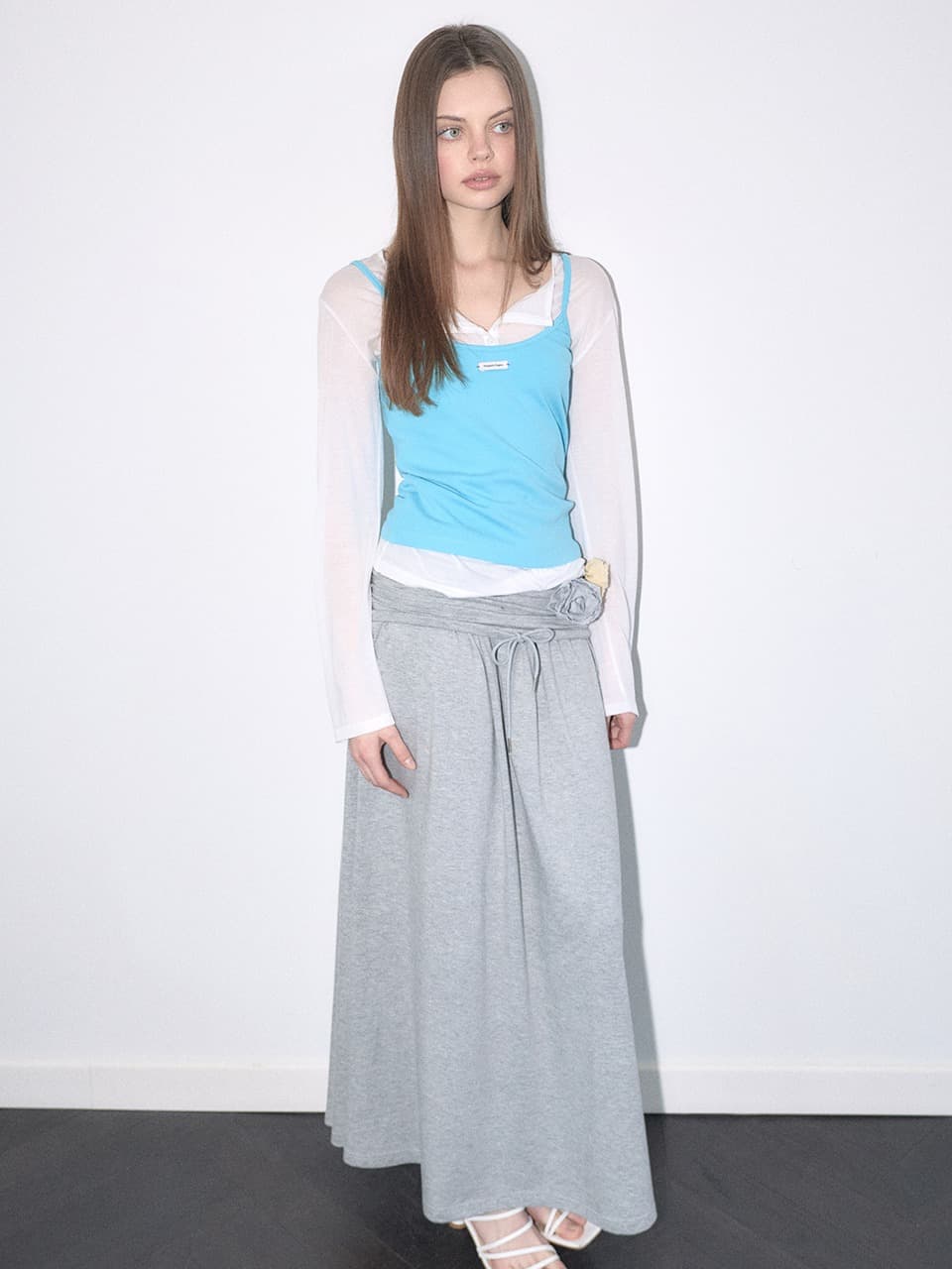 SHIRRING JERSEY MAXI SKIRT (MELANGE)