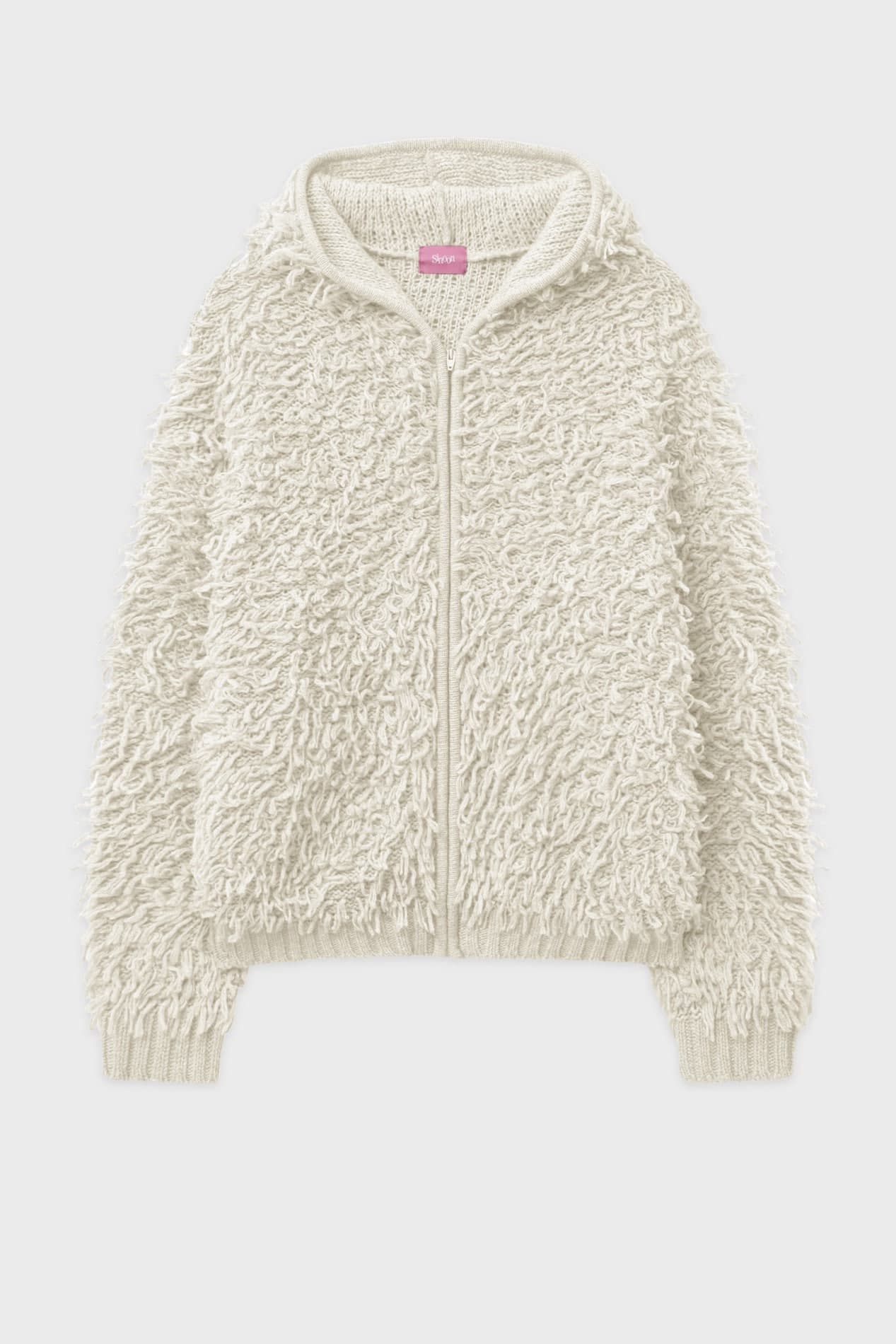 Sinoon Fringe Hooded Knit Zip-up (Ivory)
