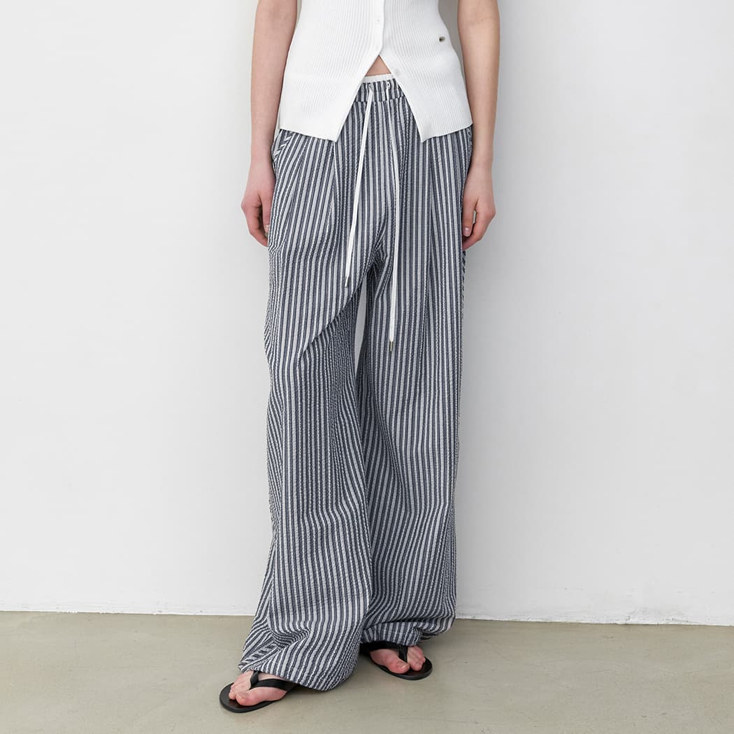 (PT-5773)STRIPE COTTON BANDING TWO-WAY PANTS