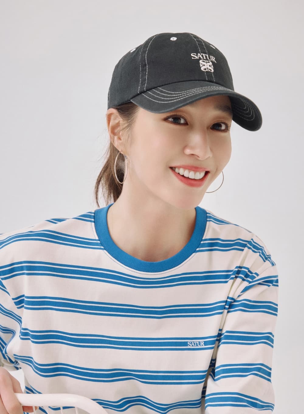 Contrast Color Stitch Dyed Ball Cap - Black