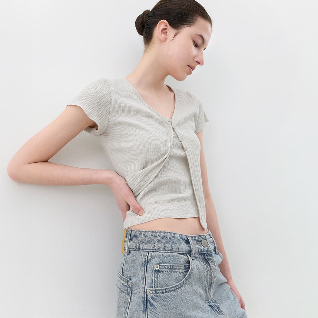 (CD-2266)AN POINTELLE CARDIGAN&CAMISOLE SET