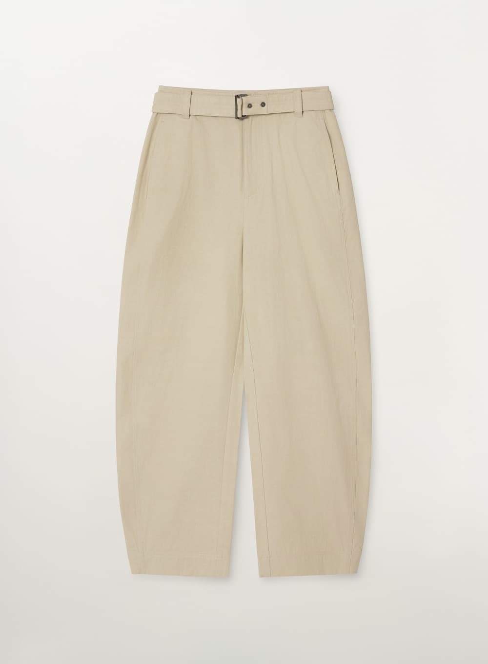 (W) Belted Cotton Barrel Fit Pants - Beige