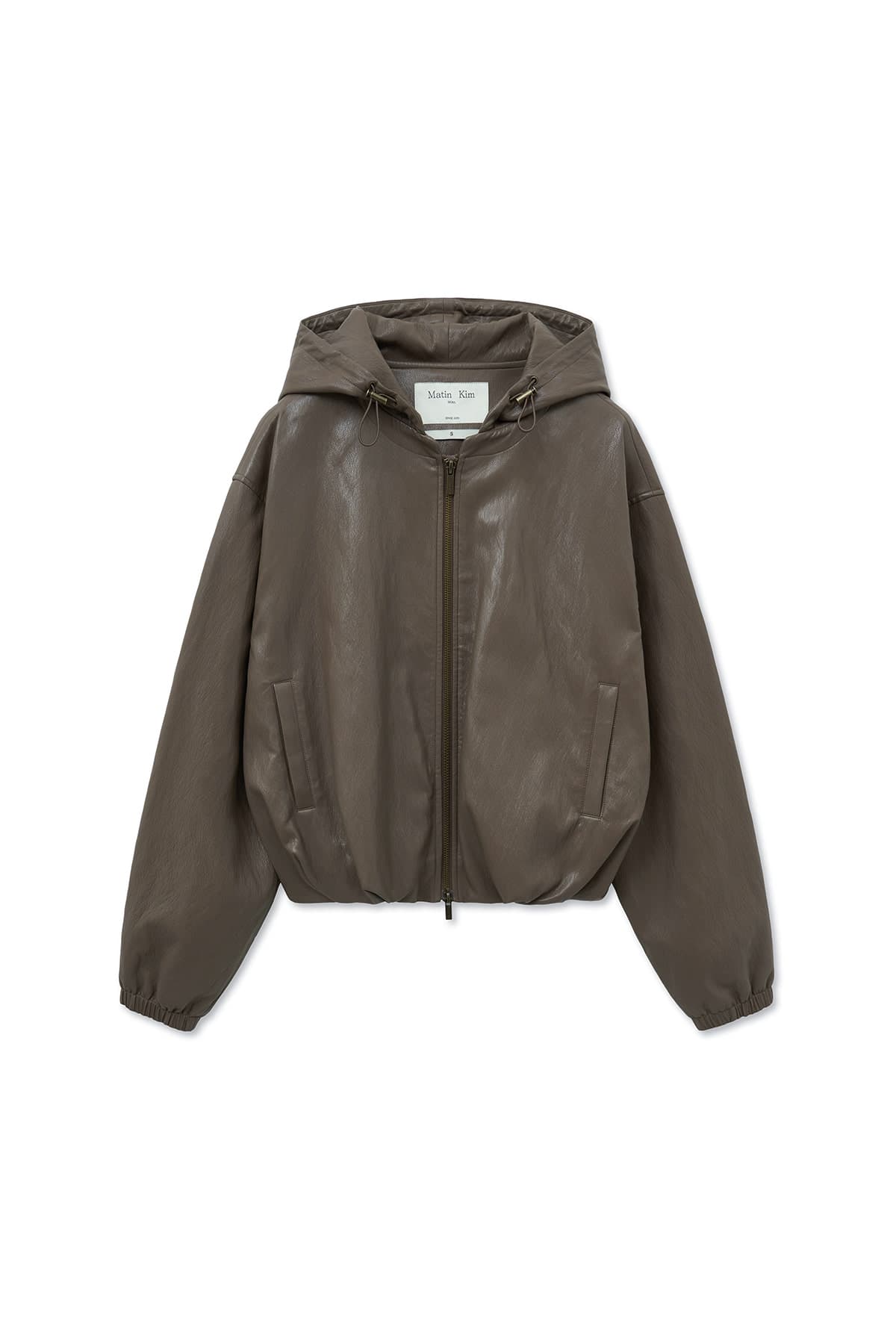 FAUX LEATHER HOODY CROP JUMPER IN BROWN