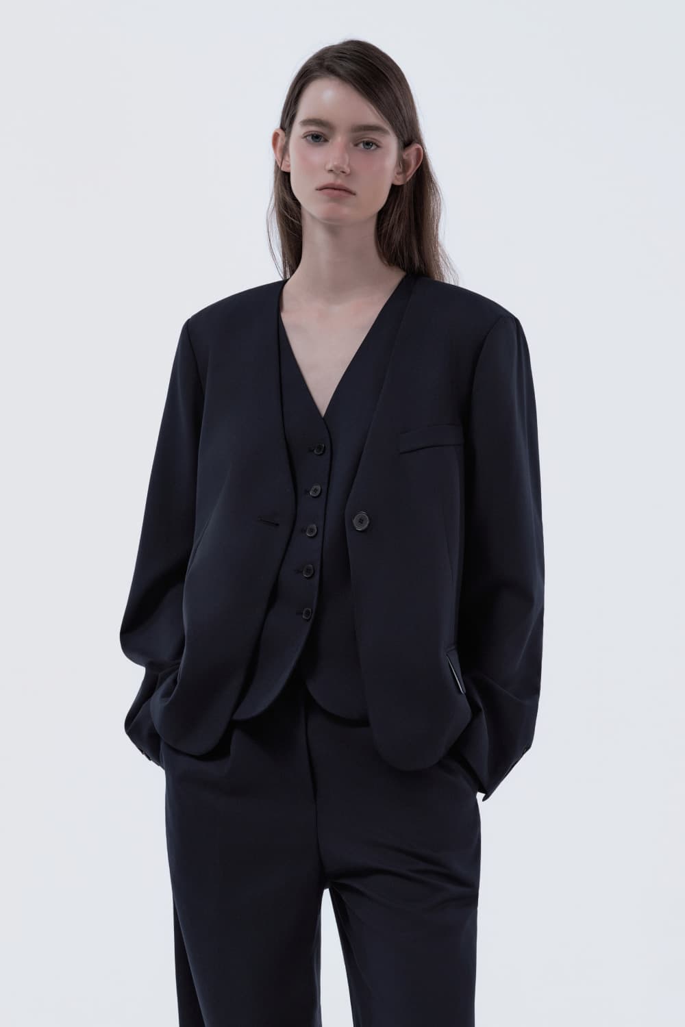 Lydia Collarless Suit Jacket - Navy