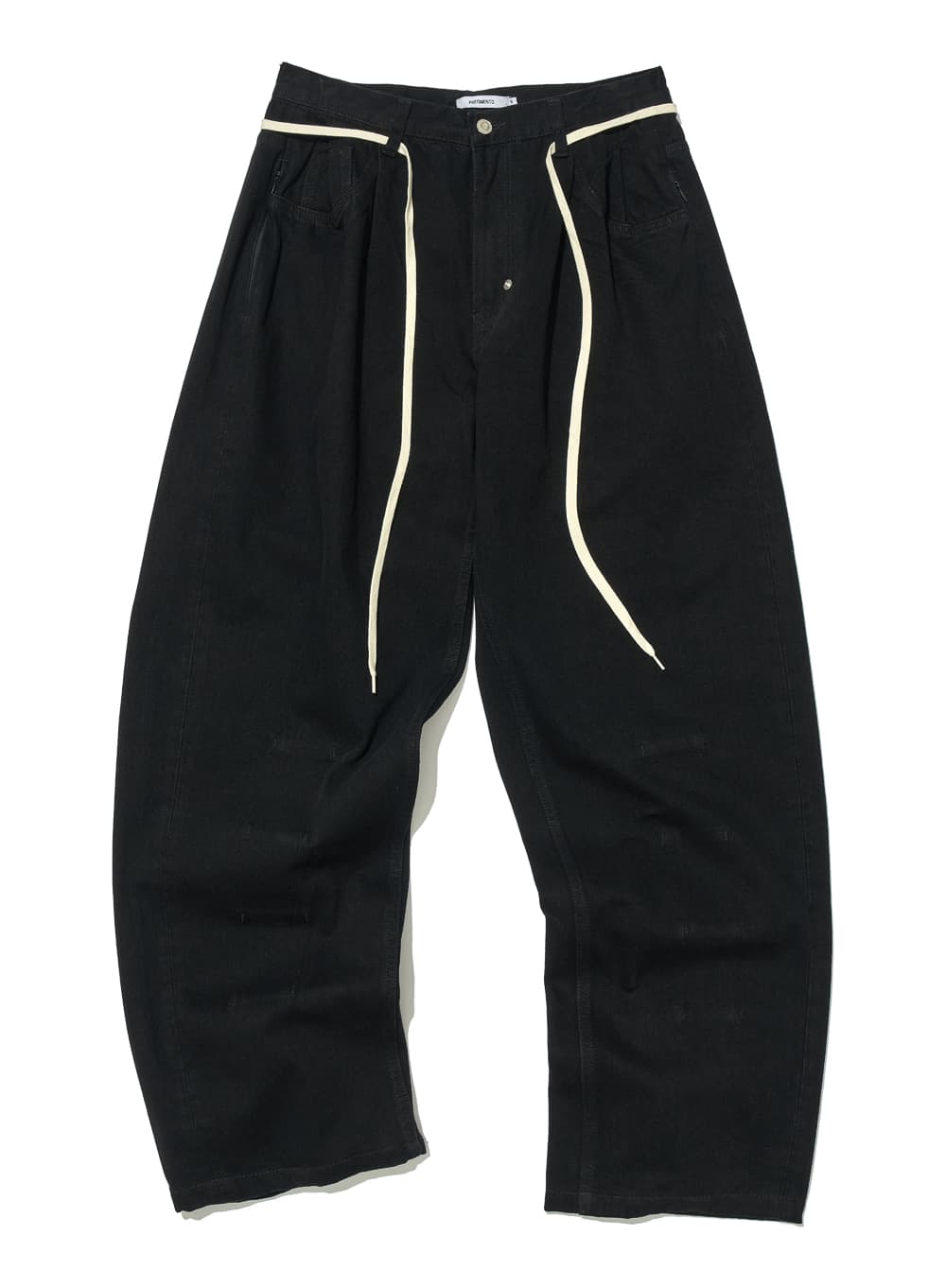 DRAWSTRING REWORKED PLEATS BAGGY JEANS_BLACK