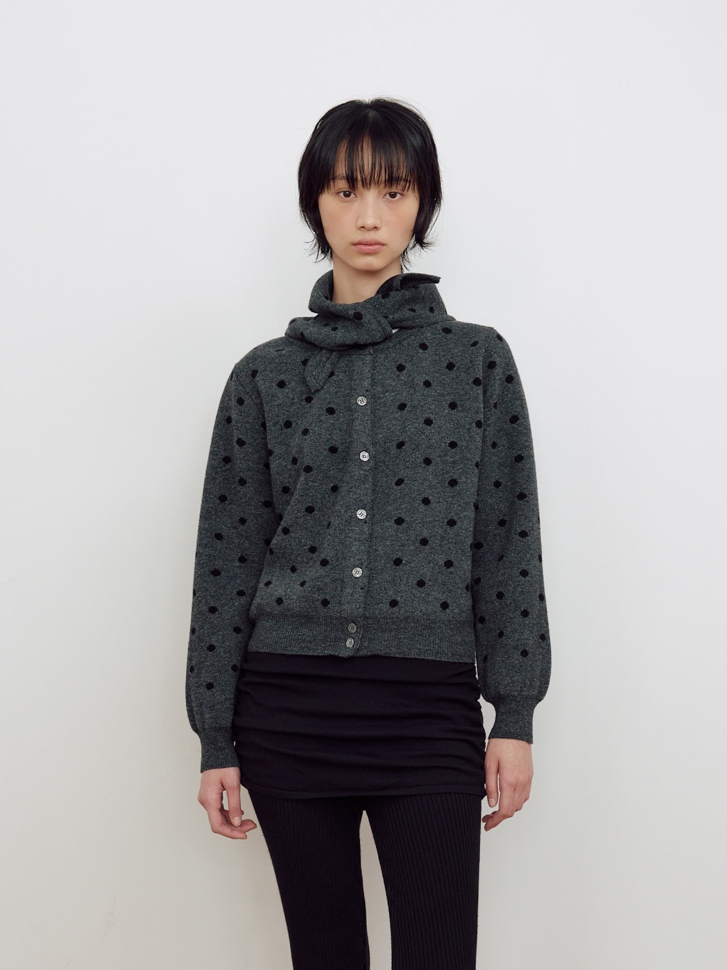 DOT SCARF SET CARDIGAN_GREY