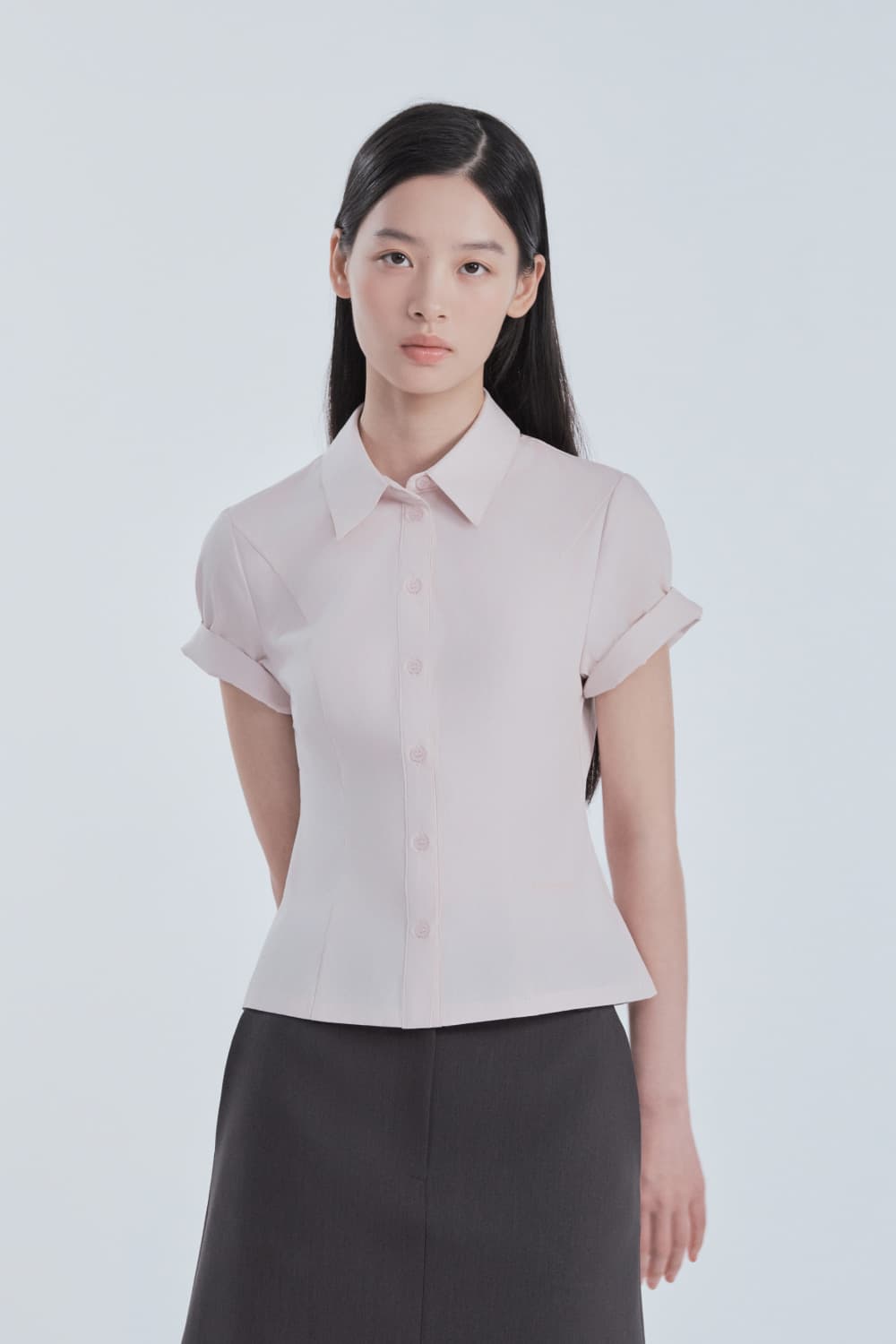 Half-Sleeve Tailored Shirt - Pink