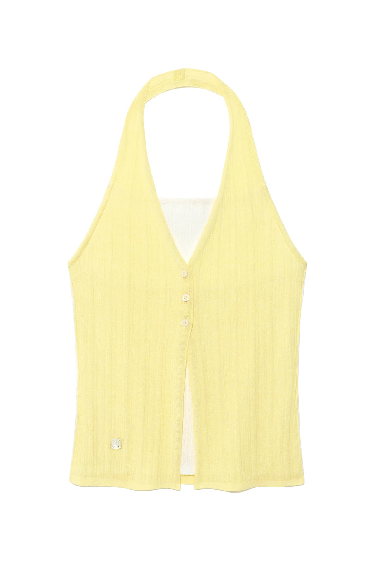 LAYERED BUTTON HALTER NECK TOP IN LIGHT YELLOW