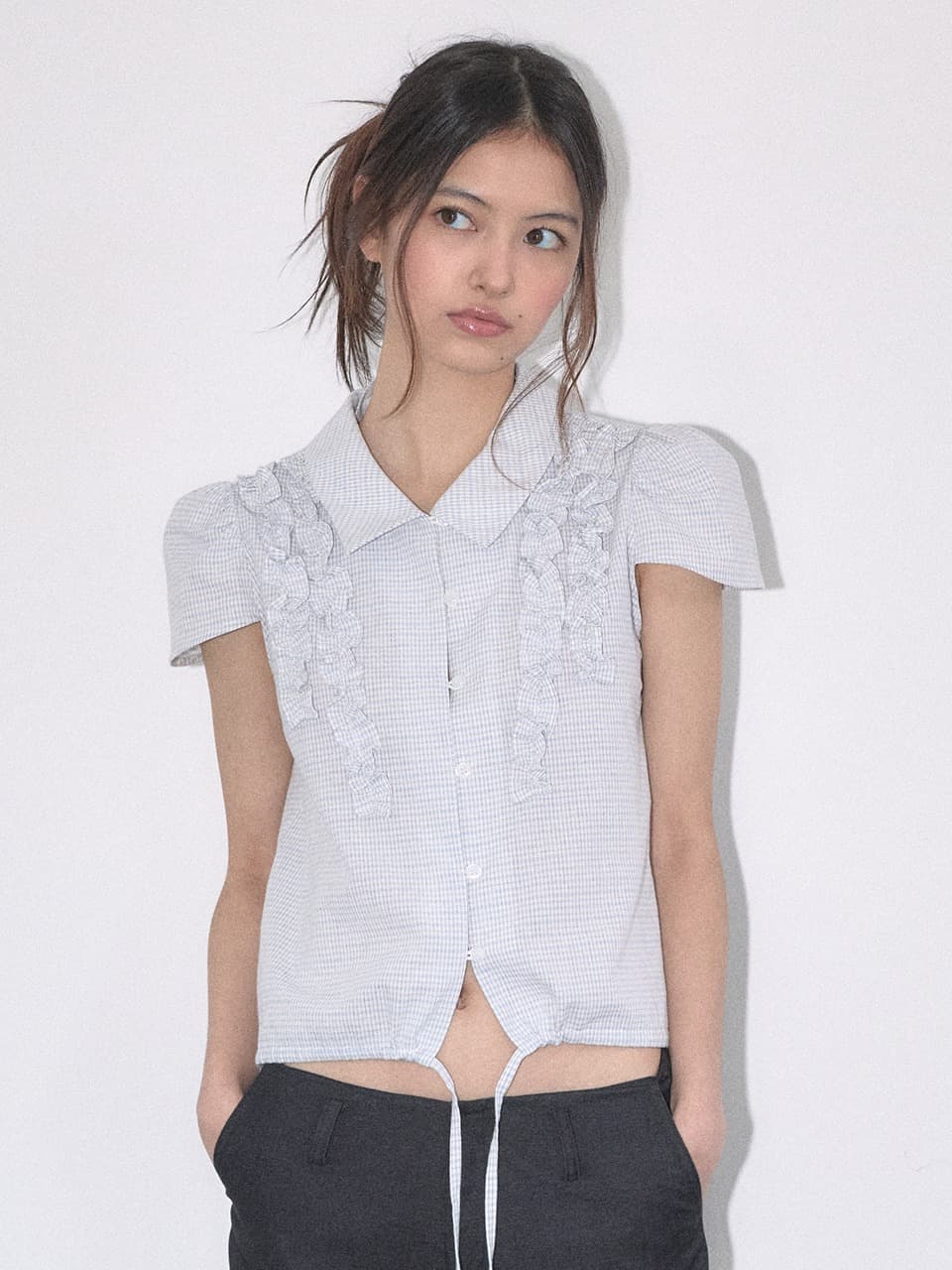 FRILL MIXED BLOUSE (LIGHT BLUE)