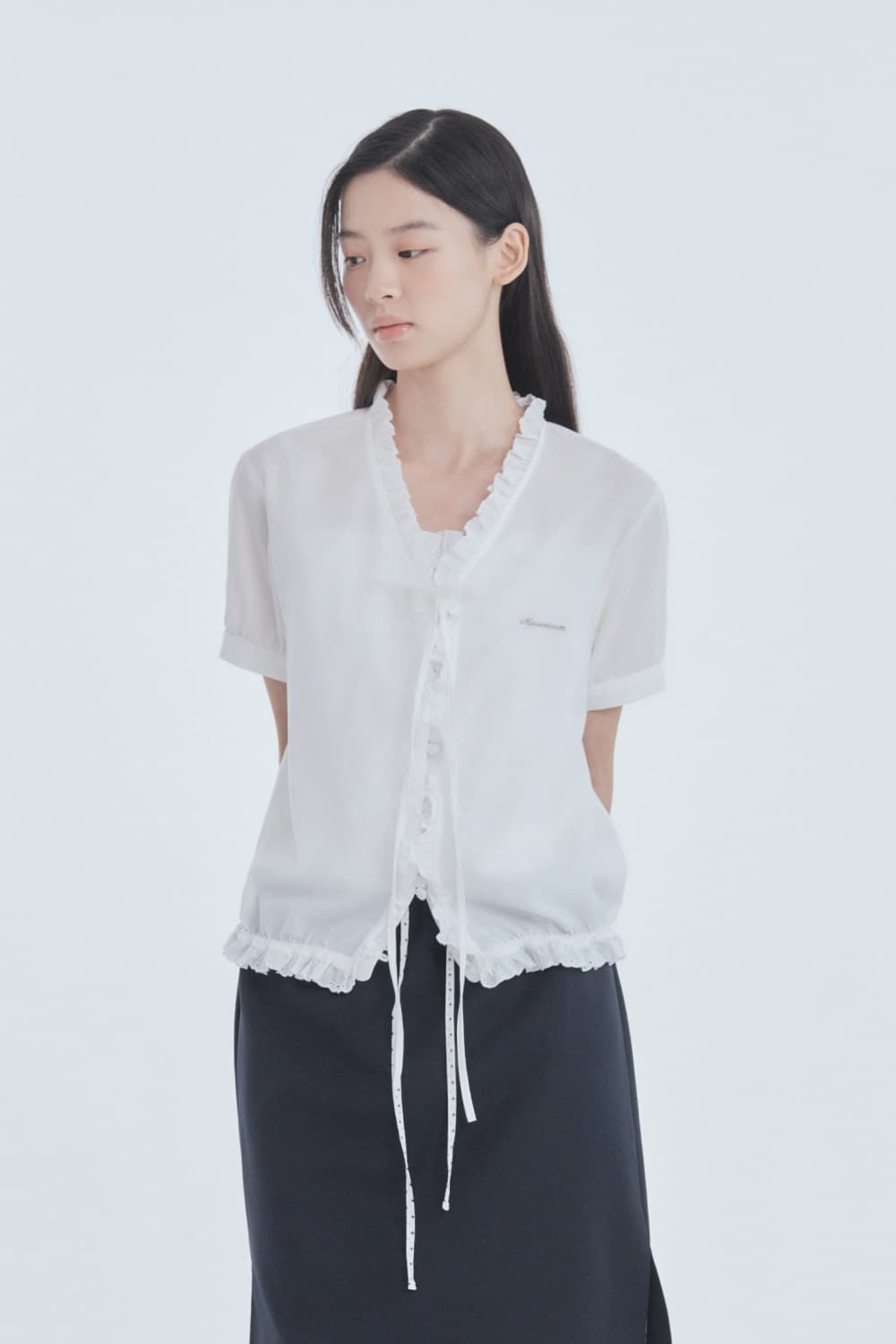 Ruffle Cotton Summer Blouse - White