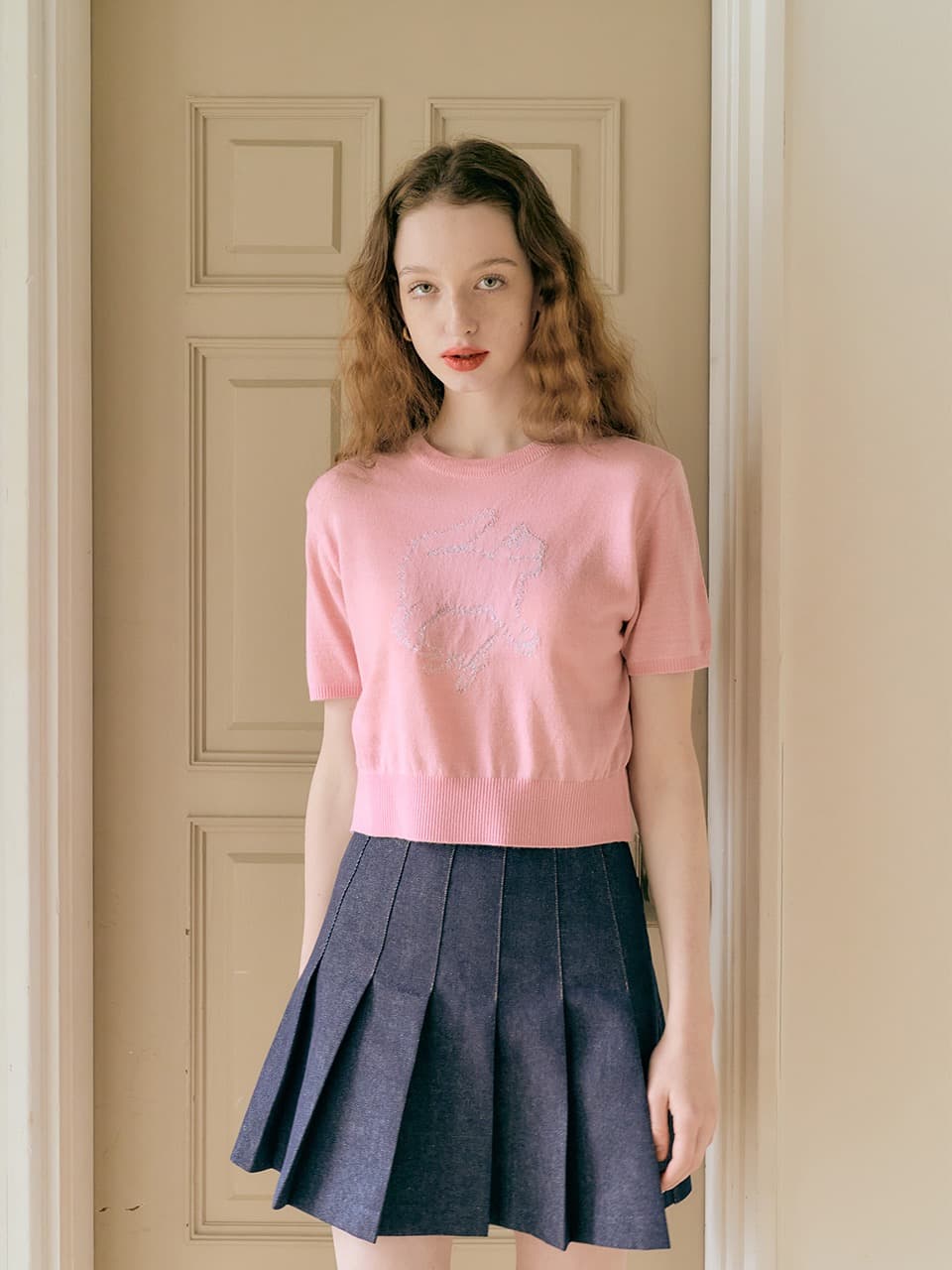 KITTY CROP KNIT (LIGHT PINK)