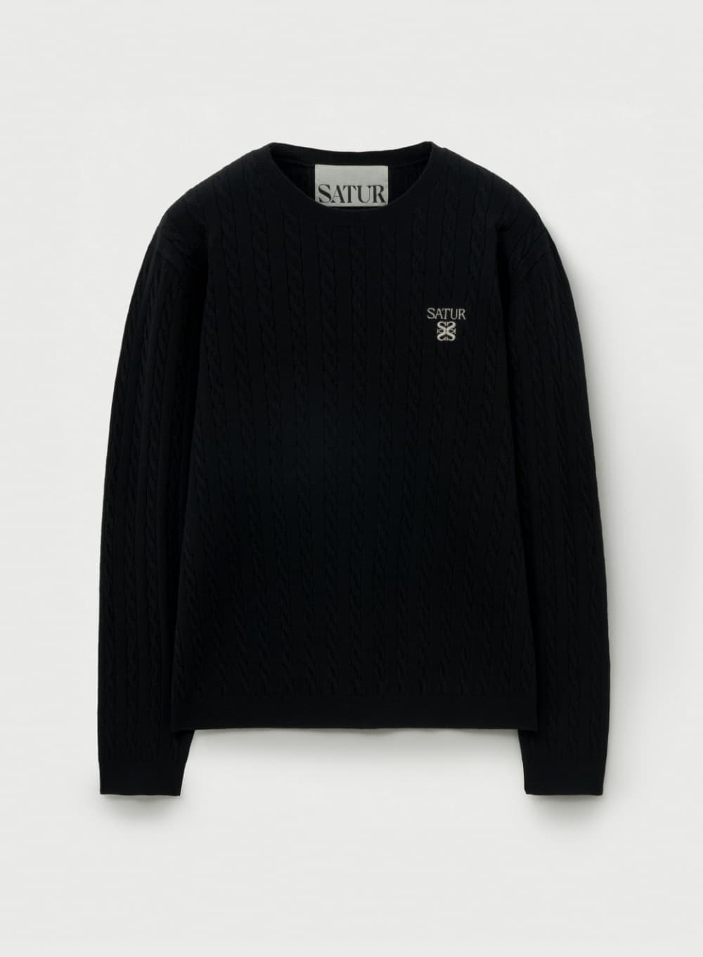 Plain Cable Crew Neck Knit - Black