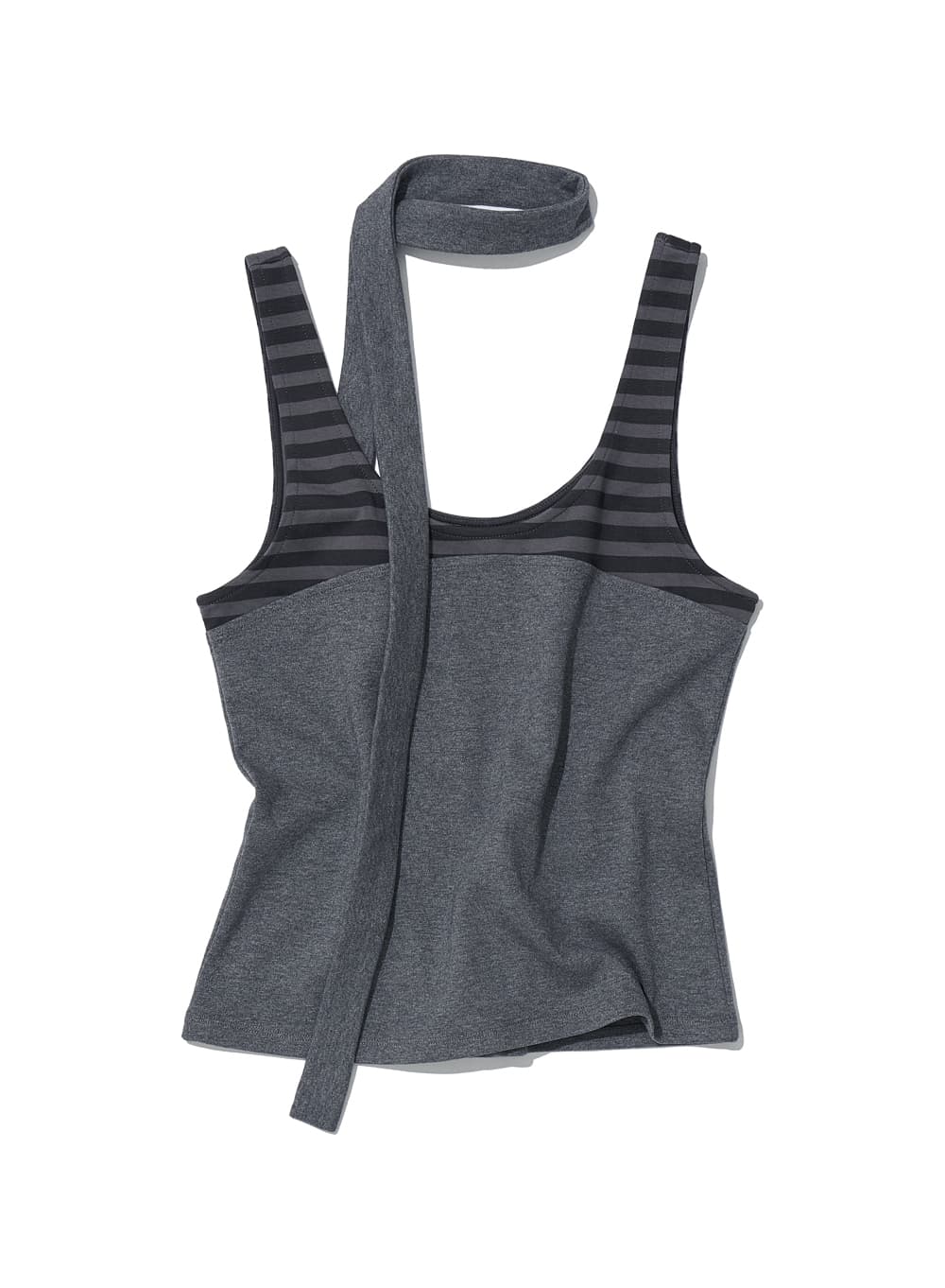 DETACHABLE TIE-NECK SLEEVELESS TOP_CHARCOAL MELANGE