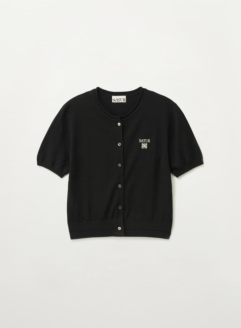 (W) Fine Half Crewneck Cardigan - Black