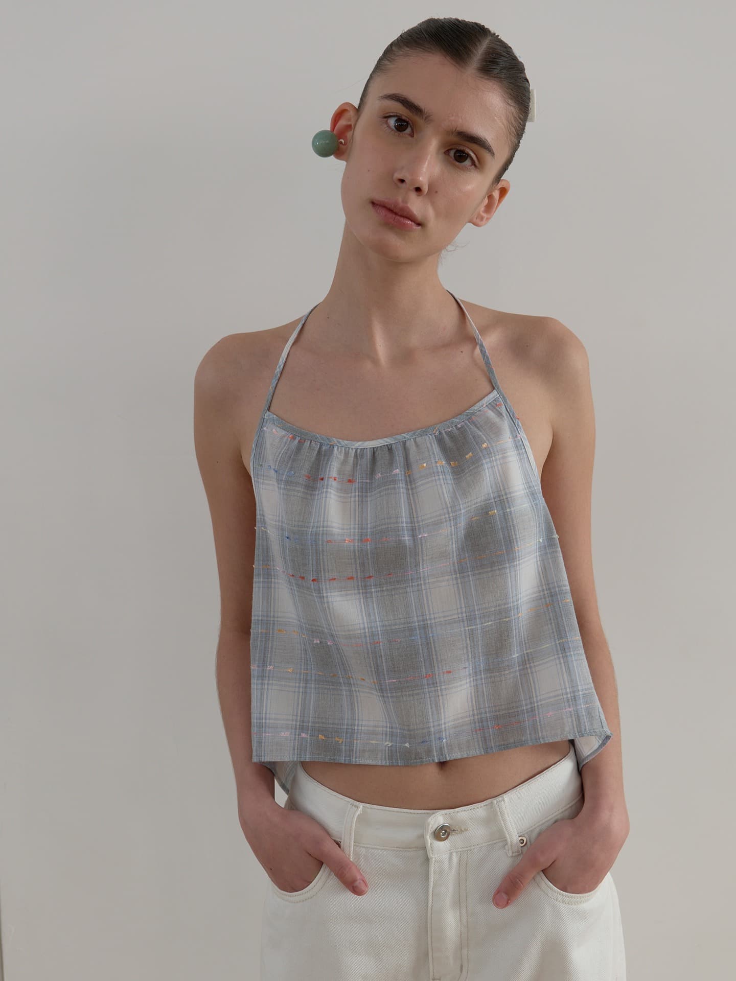 CHECK BUSTIER_BLUE GREY