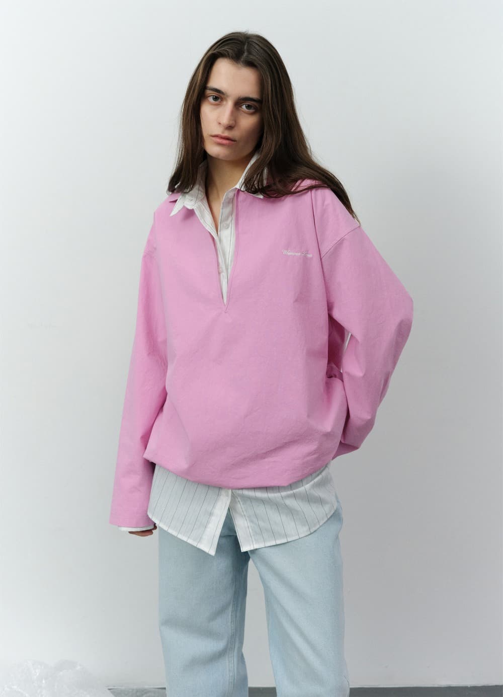 Overdyed V-neck Shirt - Cotton-candy Pink