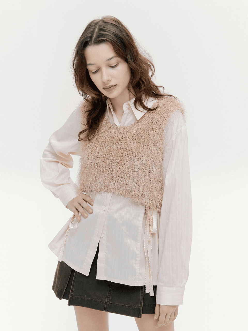 BRUSH CROP KNIT VEST (BEIGE)