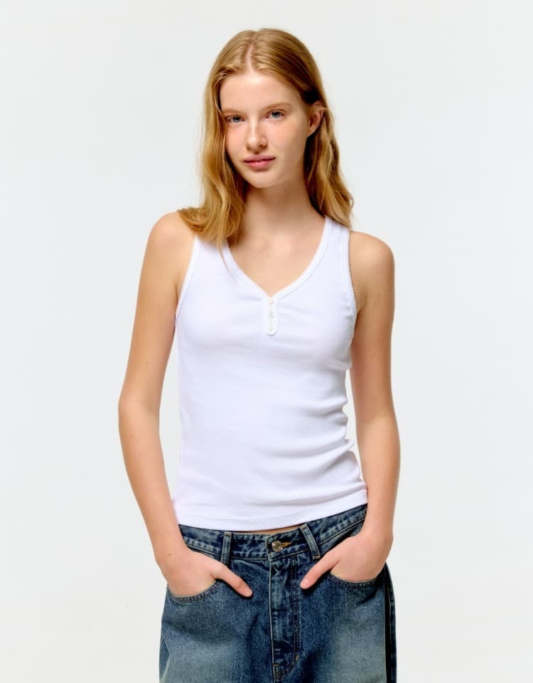 pincoat henley neck sleeveless - white